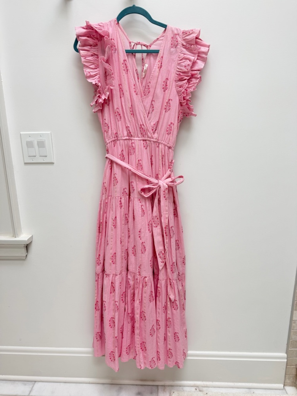 Ruffled Pink Tie-Back Maxi Dress
